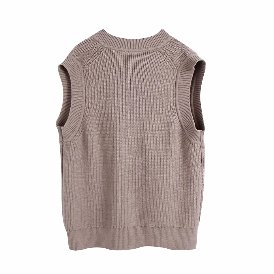 Fashion Coffee Color V-neck Wool Knitted Vest,Sweater