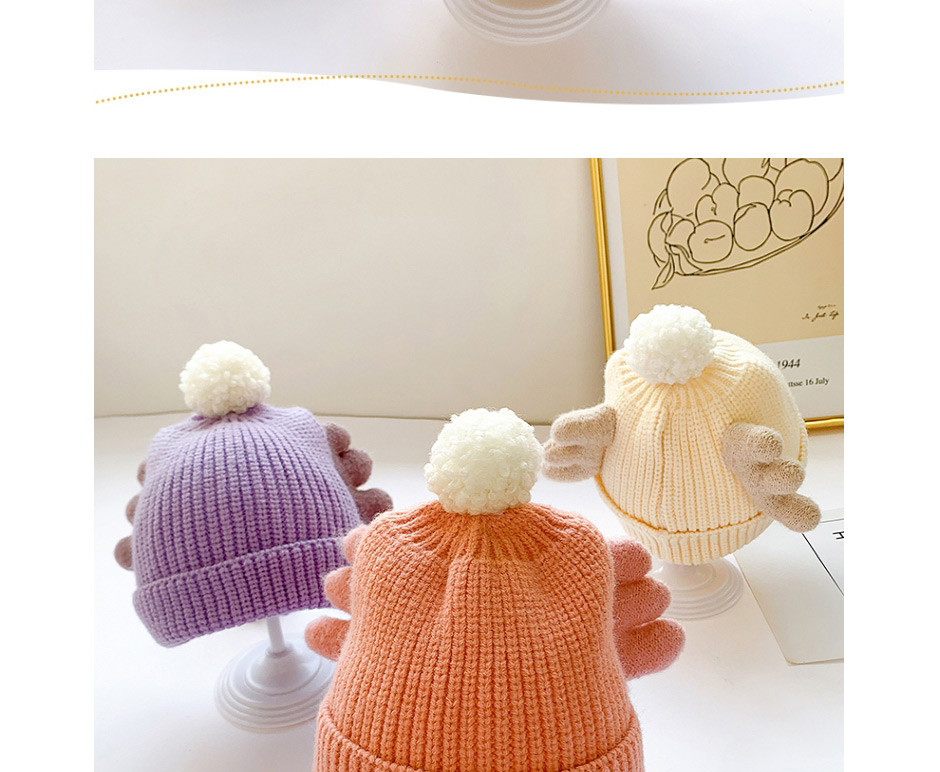 Fashion Yellow Wings 0-6 Years Old One Size Ball Wool Knitted Childrens Wings Hat,Children