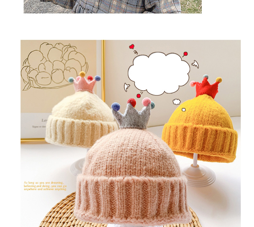 Fashion Crown Turmeric Hat 0-6 Years Old One Size Crown Colored Ball Baby Knitted Woolen Hat,Children