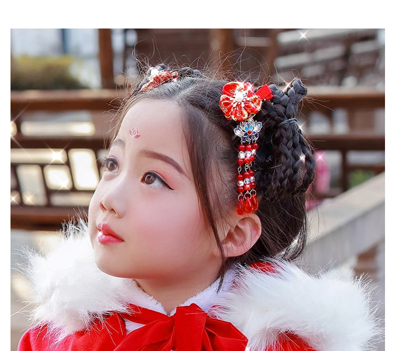 Fashion Red Fur Ball Streamer Handmade Knitted Flower Alloy Fabric Childrens Hairpin,Kids Accessories