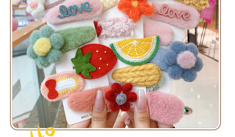 Fashion Rose Red Star 5-piece Set Plush Bowknot Woolen Knitted Flower Geometric Shape Childrens Hairpin,Kids Accessories