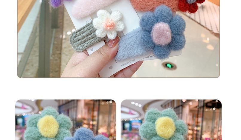 Fashion Violet Plush Bow 5-piece Set Plush Bowknot Woolen Knitted Flower Geometric Shape Childrens Hairpin,Kids Accessories