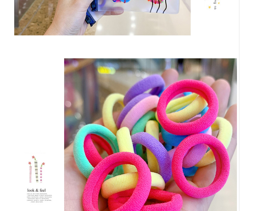 Fashion 100 Fluorescent Color Boxed Towel Roll Contrast Color Seamless Childrens Hair Rope,Kids Accessories