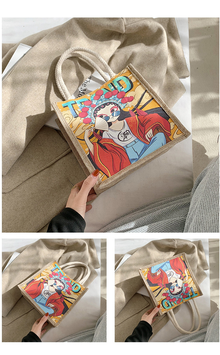 Fashion Guochao Illustrated Canvas Leaf Geometric Shoulder Bag,Messenger bags
