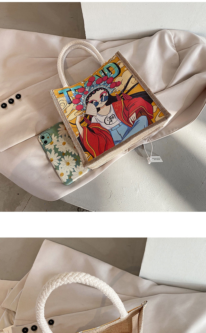 Fashion Guochao Illustrated Canvas Leaf Geometric Shoulder Bag,Messenger bags