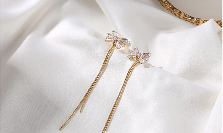 Fashion Flowers Micro-set Zircon Bow Long Tassel Earrings,Drop Earrings