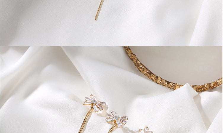 Fashion Flowers Micro-set Zircon Bow Long Tassel Earrings,Drop Earrings