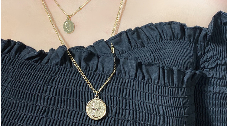 Fashion Golden Head Round Alloy Multilayer Necklace,Pendants