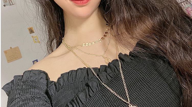 Fashion Golden Head Round Alloy Multilayer Necklace,Pendants