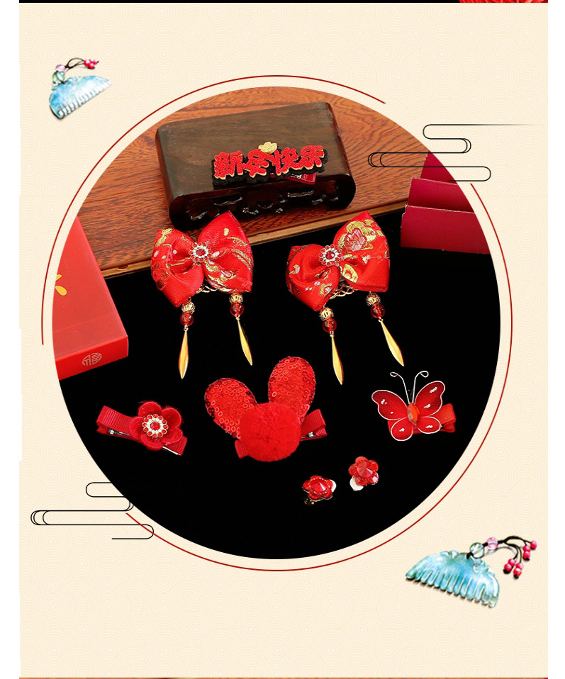 Fashion Wearing Red Flowers (set Of 6) Hairball Knitted Geometric Childrens Hairpin With Diamonds,Kids Accessories
