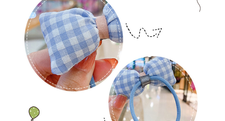 Fashion Blue Bowknot Checked Childrens Hairpin Hair Rope,Kids Accessories