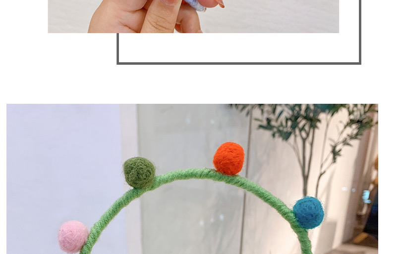 Fashion Green Fur Ball Plush Flower Contrast Wave Pattern Childrens Headband,Kids Accessories
