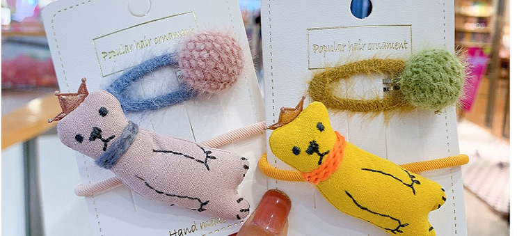 Fashion Yellow Bear[2 Piece Set] Bear Fabric Alloy Childrens Hair Rope Hairpin,Kids Accessories