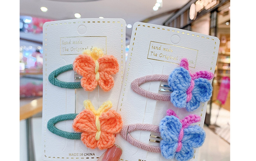 Fashion 1 Pair Of Orange Butterfly Hair Clips Butterfly Wool Knitted Alloy Childrens Hairpin Hair Rope,Kids Accessories