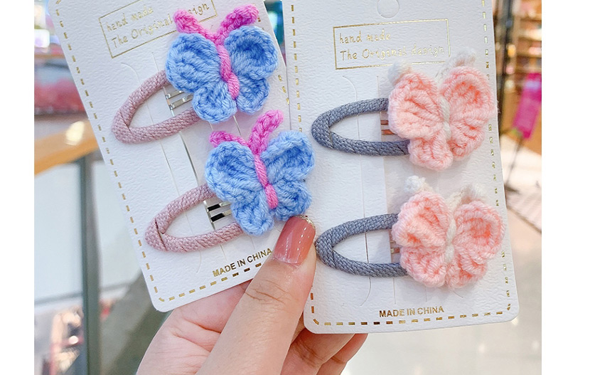 Fashion 1 Pair Of Light Blue Butterfly Hairpins Butterfly Wool Knitted Alloy Childrens Hairpin Hair Rope,Kids Accessories