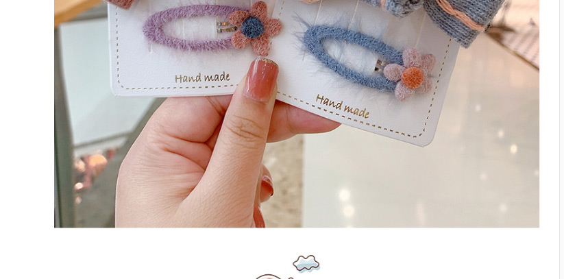 Fashion Blue Bow Hair Rope + Small Flower Hairpin Knitted Wool Bowknot Childrens Hairpin Hair Rope,Kids Accessories