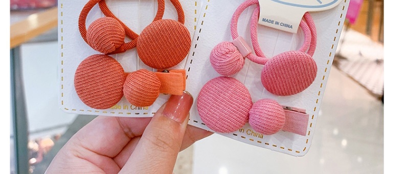Fashion Pink Hairpin Hair Rope [3-piece Set] Round Button Fabric Alloy Childrens Hairpin Hair Rope,Kids Accessories