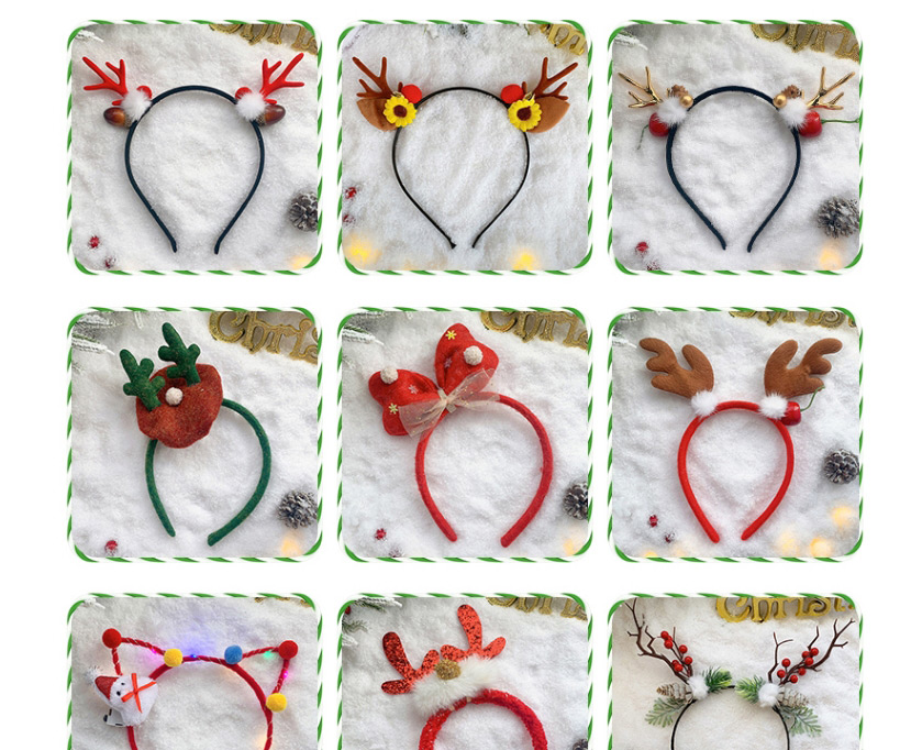 Fashion Rose Red Red Antler Pine Cone Christmas Antlers Santa Hair Ball Fabric Childrens Headband,Kids Accessories