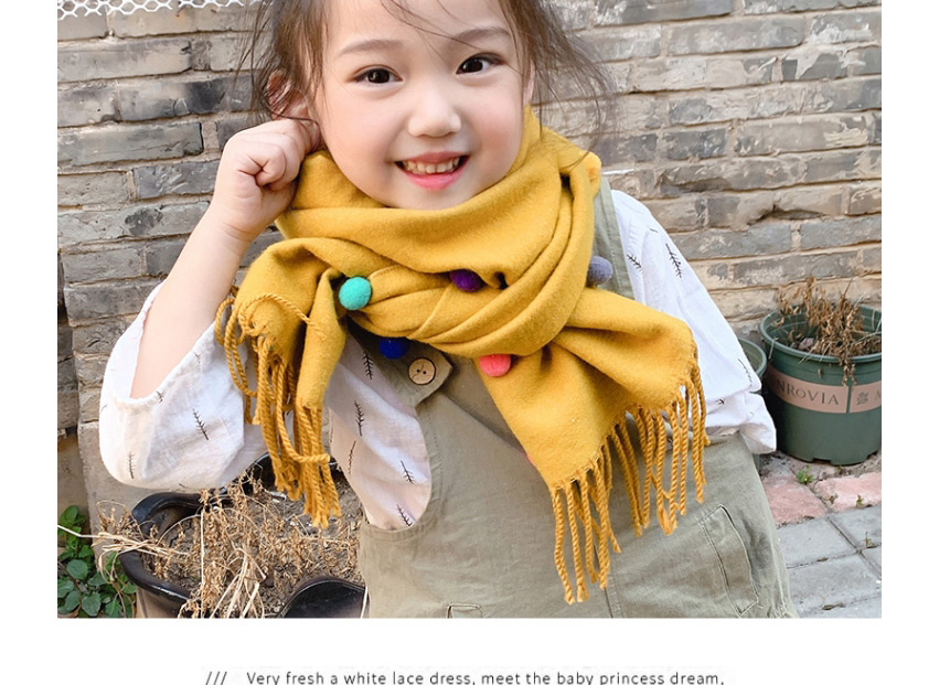 Fashion Yellow Color Matching Is Recommended For About 2-12 Years Old Ball Tassel Thickened Double-sided Cashmere Childrens Scarf,knitting Wool Scaves