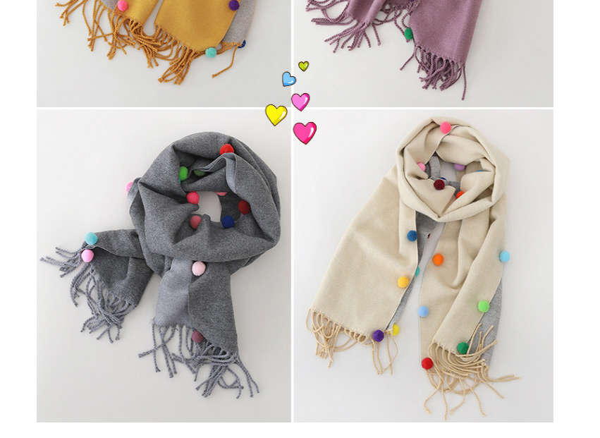 Fashion Purple Color Matching Is Recommended For About 2-12 Years Old Ball Tassels Thickened Double-sided Cashmere Kids Scarf,knitting Wool Scaves