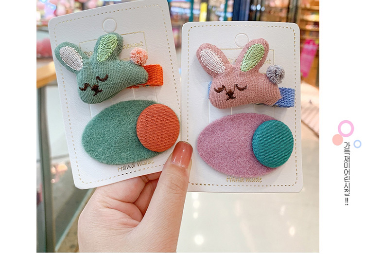 Fashion Green Bunny [2-piece Set] Bunny Plush Alloy Geometric Shape Childrens Hairpin,Kids Accessories