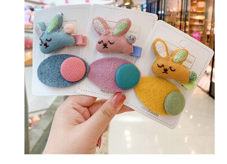 Fashion Blue Bunny [2 Piece Set] Bunny Plush Alloy Geometric Shape Childrens Hairpin,Kids Accessories