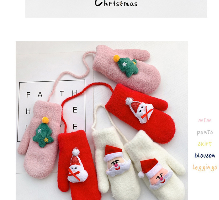 Fashion Christmas Tree [pink] About 2-10 Years Old Christmas Hanging Neck Plush Snowman Elk Children Gloves,Gloves