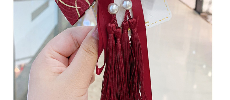 Fashion Burgundy Chain Bow Childrens Hairpin With Tassel Bow Knit Alloy,Kids Accessories