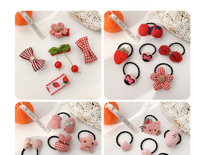 Fashion Red Star [hair Rope Set Of 6] Animal Fruit Smiley Love Geometric Baby Hairpin Hair Rope,Kids Accessories