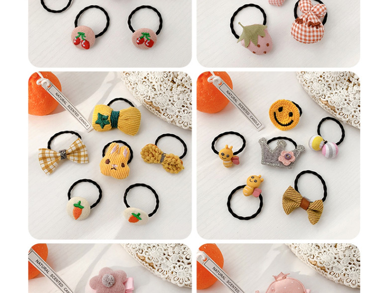 Fashion Cute Smiling Face [6-piece Hair Rope Set] Animal Fruit Smiley Love Geometric Baby Hairpin Hair Rope,Kids Accessories