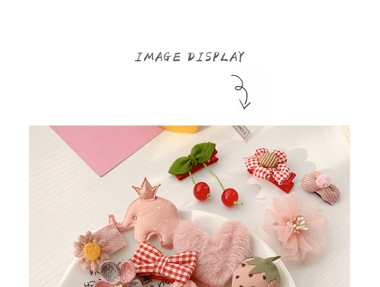 Fashion Pink Strawberry 5-piece Set [hairpin] Animal Fruit Smiley Love Geometric Baby Hairpin Hair Rope,Kids Accessories