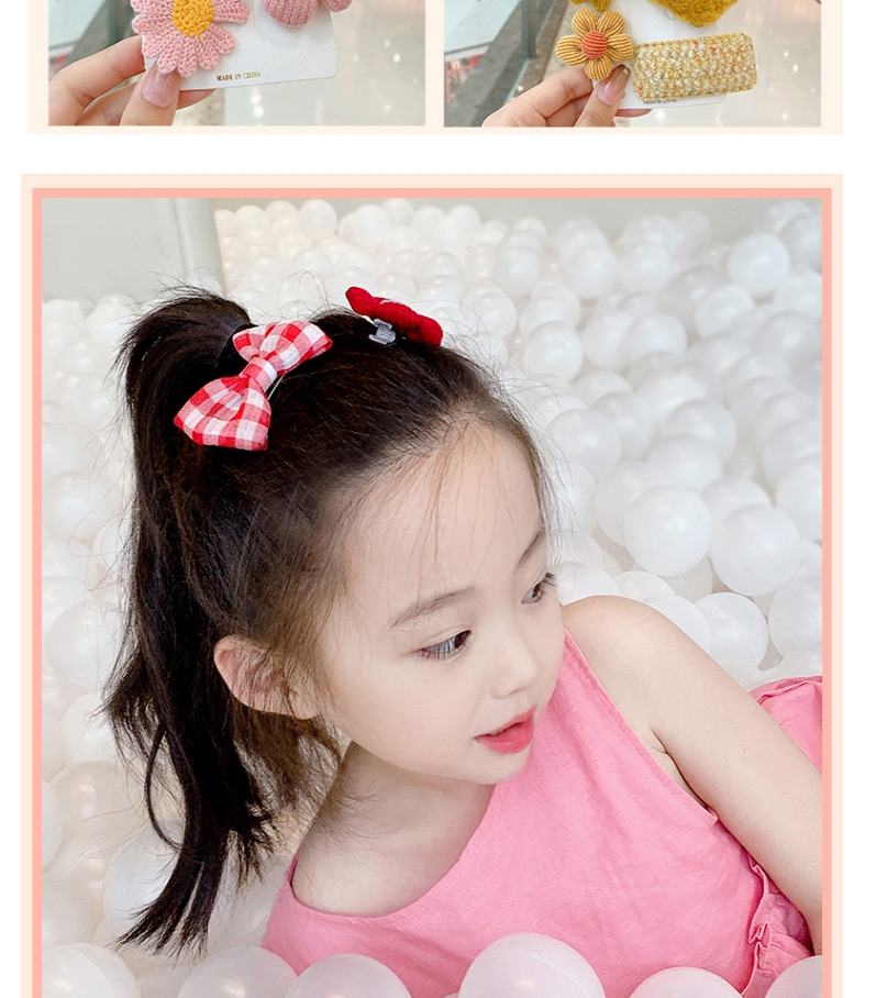 Fashion Pink Bunny Pink Love 3 Piece Set Flower Love Bunny Plaid Geometric Children Hairpin,Kids Accessories