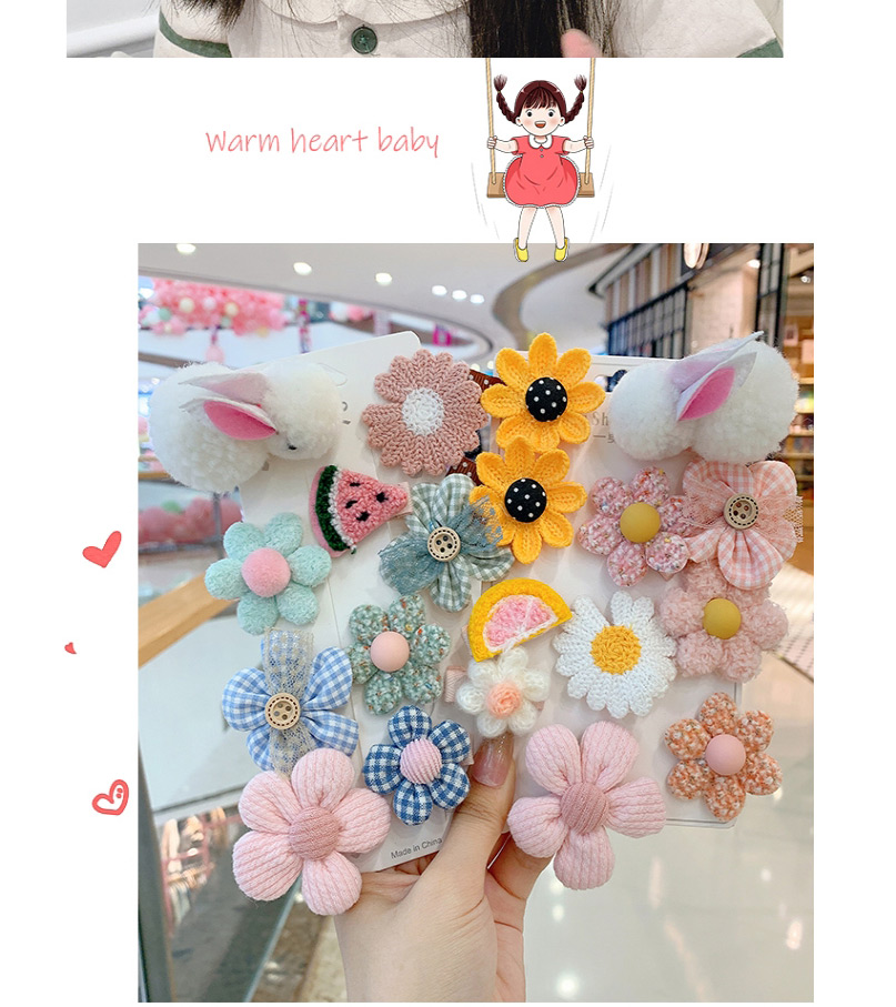 Fashion Pink Bunny Red Heart 8-piece Set Flower Love Bunny Plaid Geometric Children Hairpin,Kids Accessories