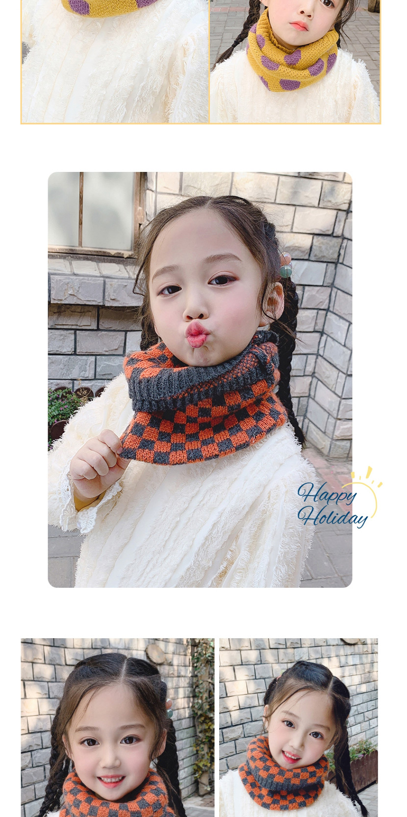Fashion Ginger Rhombus [pink] Reference Age 1-10 Years Old Polka Dot Lattice Thick Knitted Wool Scarf,knitting Wool Scaves