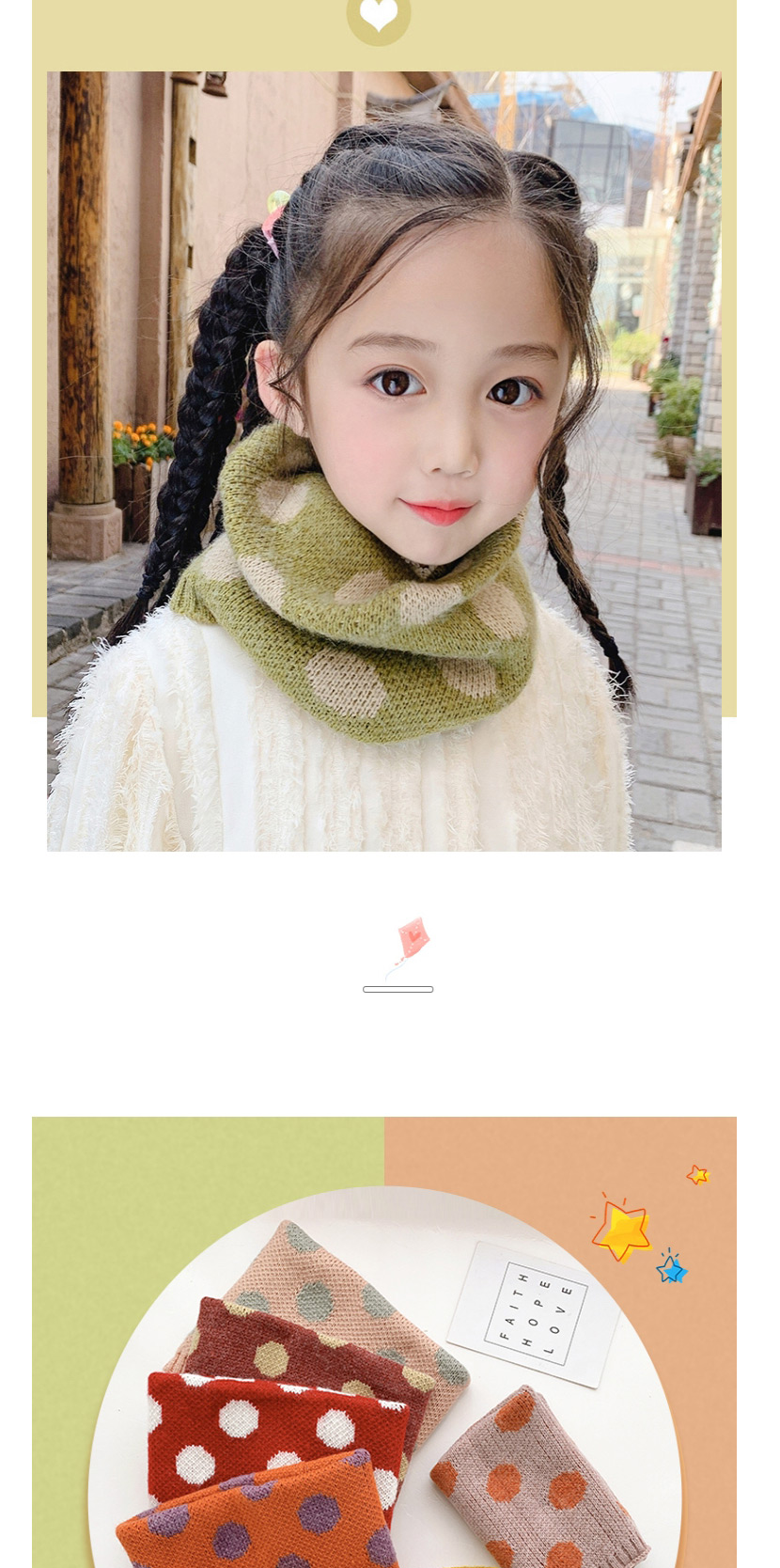 Fashion Plaid Model [green] Reference Age 1-10 Years Old Polka Dot Lattice Thick Knitted Wool Scarf,knitting Wool Scaves