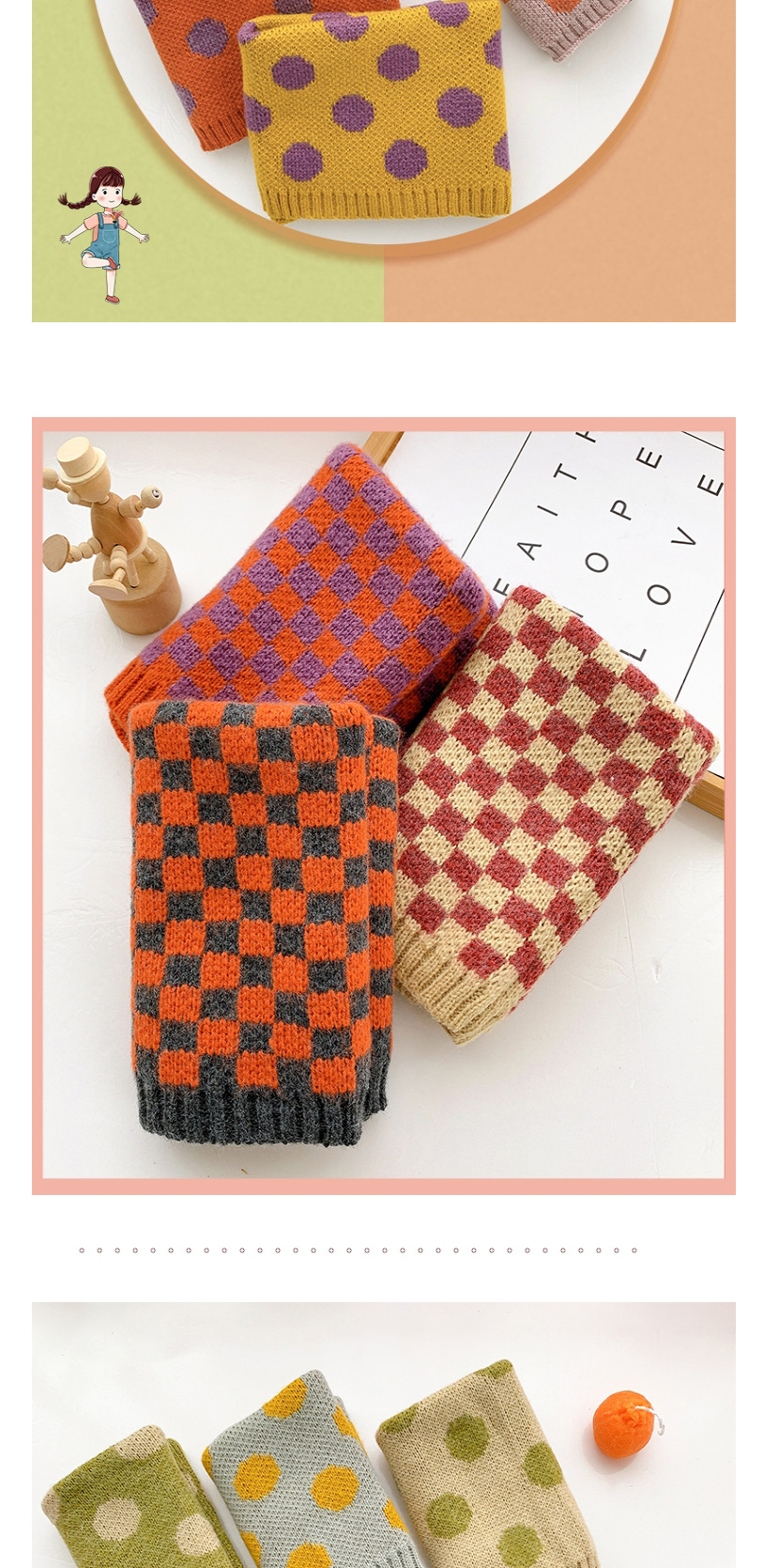 Fashion Orange Rhombus[orange] Reference Age 1-10 Years Old Polka Dot Lattice Thick Knitted Wool Scarf,knitting Wool Scaves