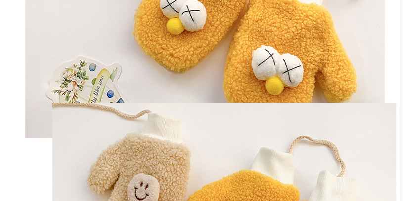 Fashion Smiley Face [yellow] About 2-10 Years Old Plush Smiley Face Hanging Neck Plush Eyes Children Gloves,Gloves