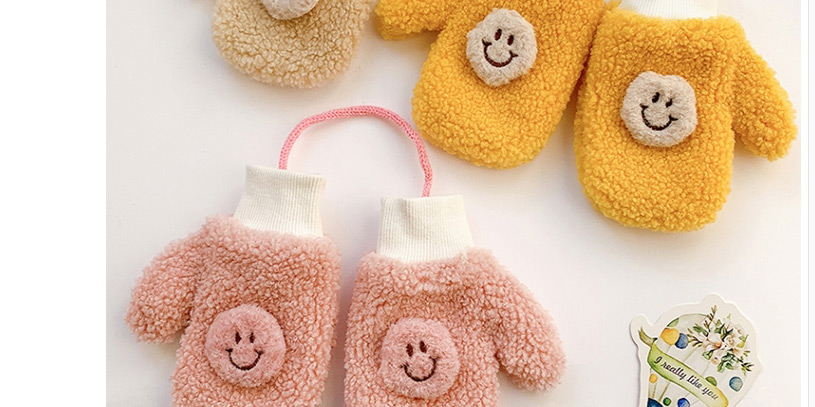 Fashion Smiley Face [yellow] About 2-10 Years Old Plush Smiley Face Hanging Neck Plush Eyes Children Gloves,Gloves