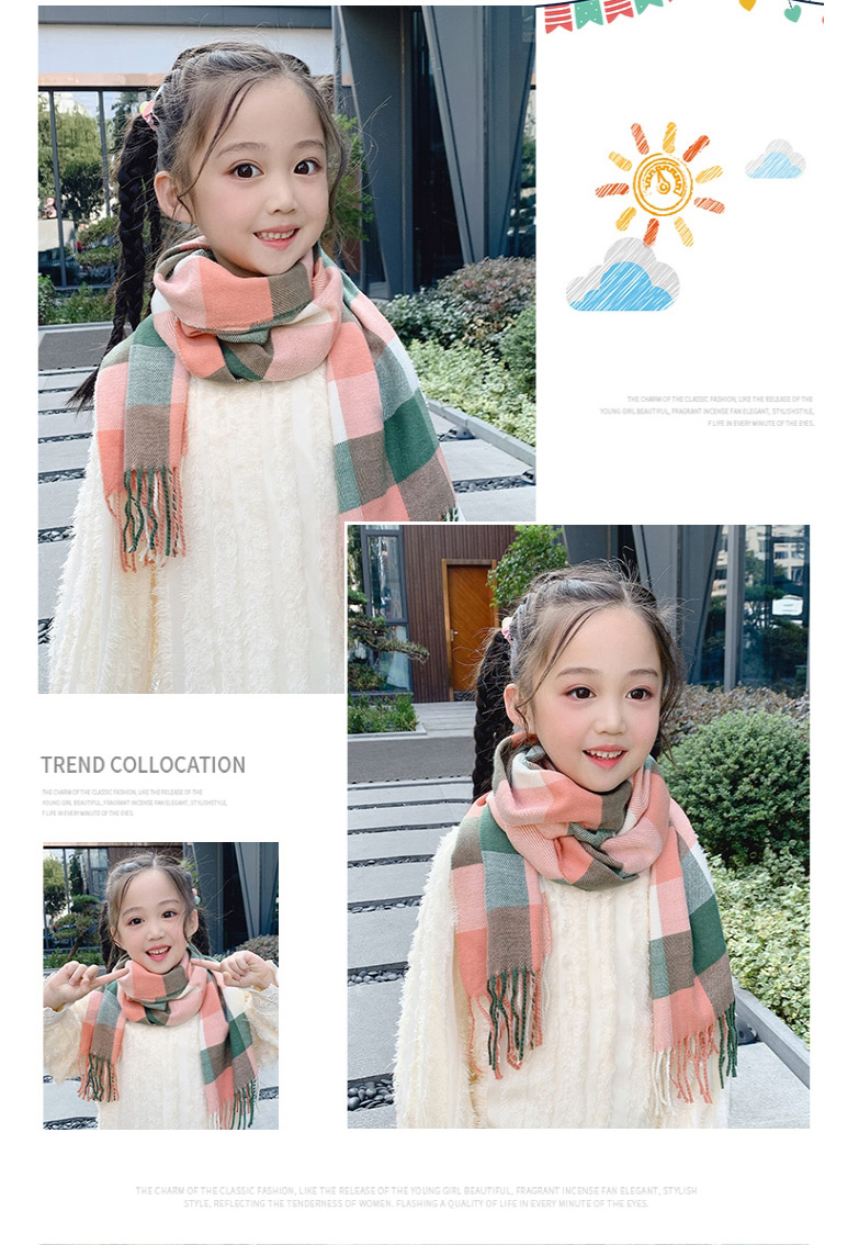 Fashion Powder Gray Check Fleece Over 2 Years Old Check Cashmere Fringed Children Scarf,knitting Wool Scaves