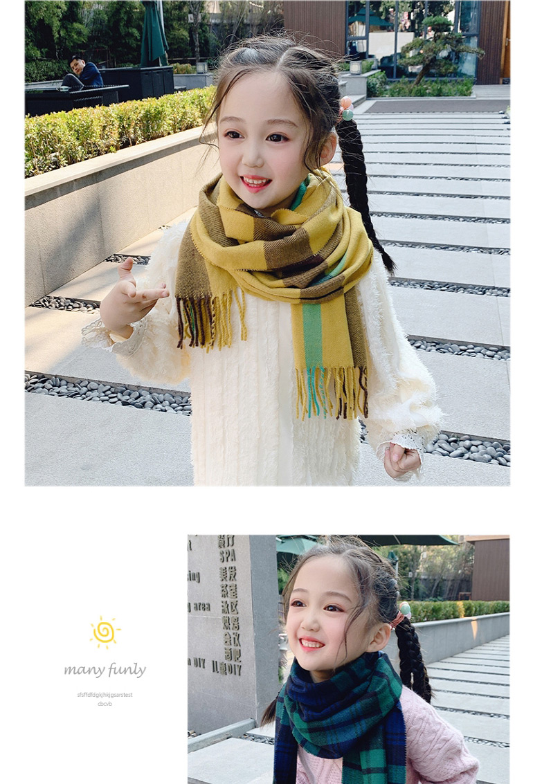 Fashion Khaki Small Double-faced Fleece Over 2 Years Old Check Cashmere Fringed Children Scarf,knitting Wool Scaves