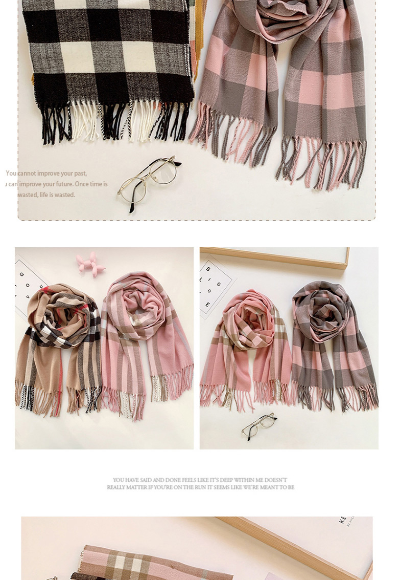 Fashion Powder Gray Check Fleece Over 2 Years Old Check Cashmere Fringed Children Scarf,knitting Wool Scaves