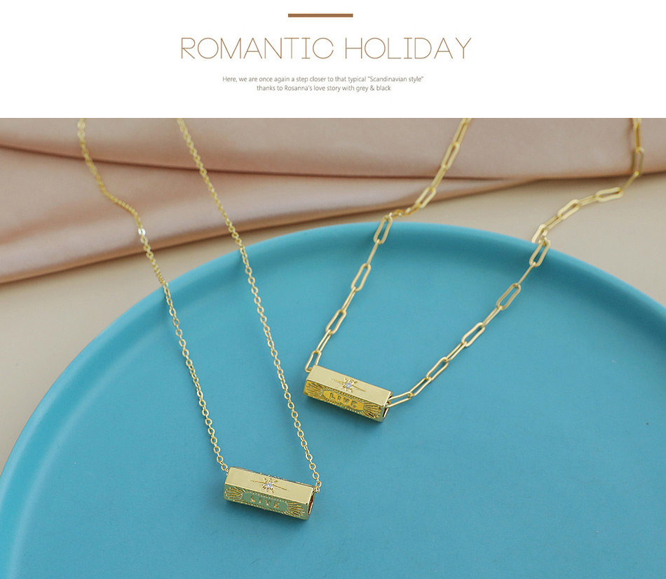 Fashion Gold Color Copper Inlaid Zircon Thick Chain Letter Love Necklace,Necklaces