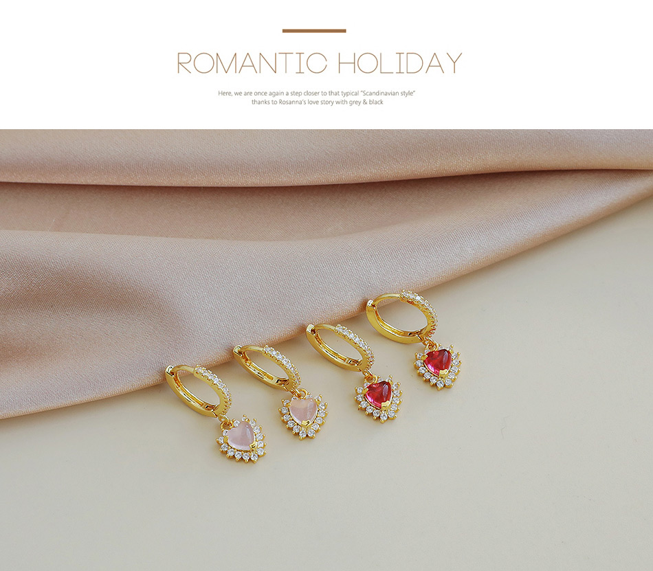 Fashion Gold Color Light Pink Copper Inlaid Zircon Heart Earrings,Earrings