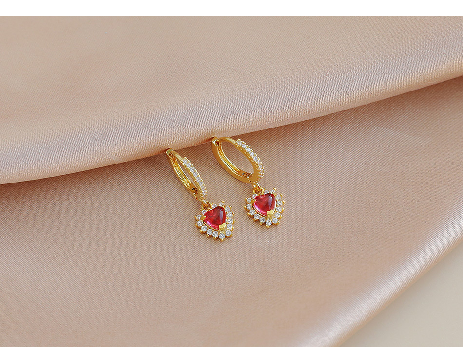 Fashion Gold Red Copper Inlaid Zircon Heart Earrings,Earrings