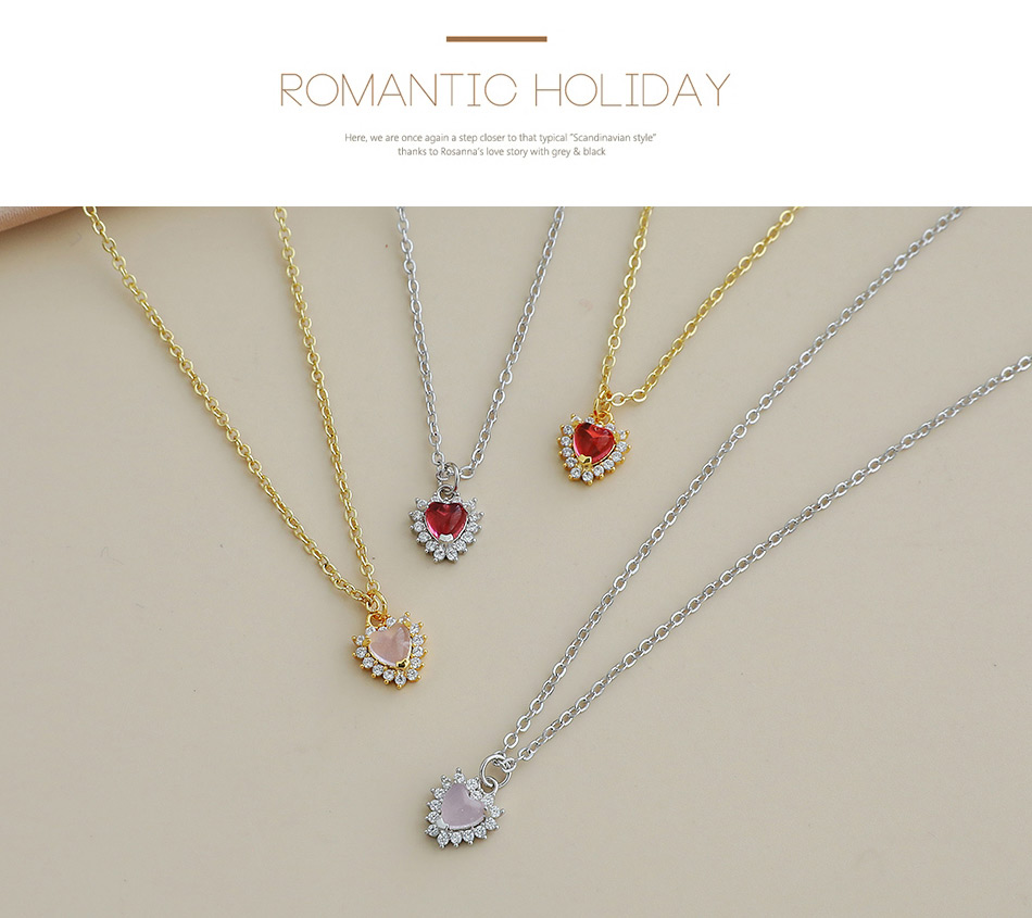 Fashion Gold Red Copper Inlaid Zircon Heart Necklace,Necklaces