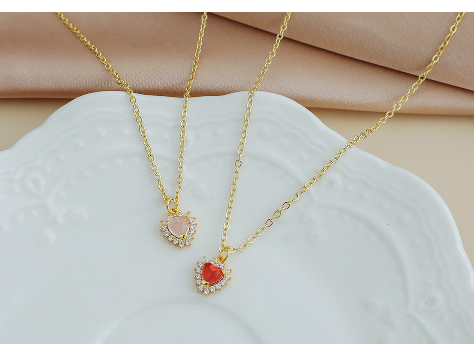 Fashion Gold Red Copper Inlaid Zircon Heart Necklace,Necklaces