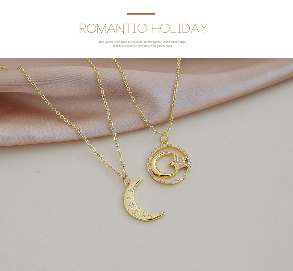 Fashion Gold Color Copper Inlaid Zircon Crescent Necklace,Necklaces