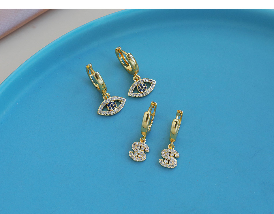 Fashion Gold Color Copper Inlaid Zircon Dollar Earrings,Earrings