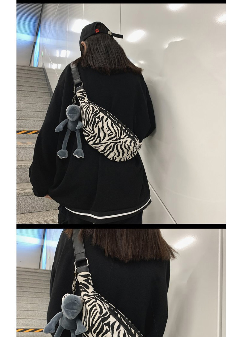 Fashion Black Send Plush Pendant Canvas Animal Print Crossbody Shoulder Bag,Messenger bags