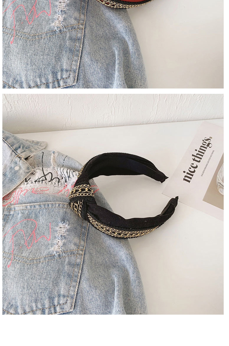 Fashion Black Wide-sided Satin Alloy Chain Knotted Headband,Head Band